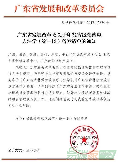 廣東省發(fā)展改革委關(guān)于印發(fā)省級碳普惠方法學(xué)（第一批）備案清單的通知
